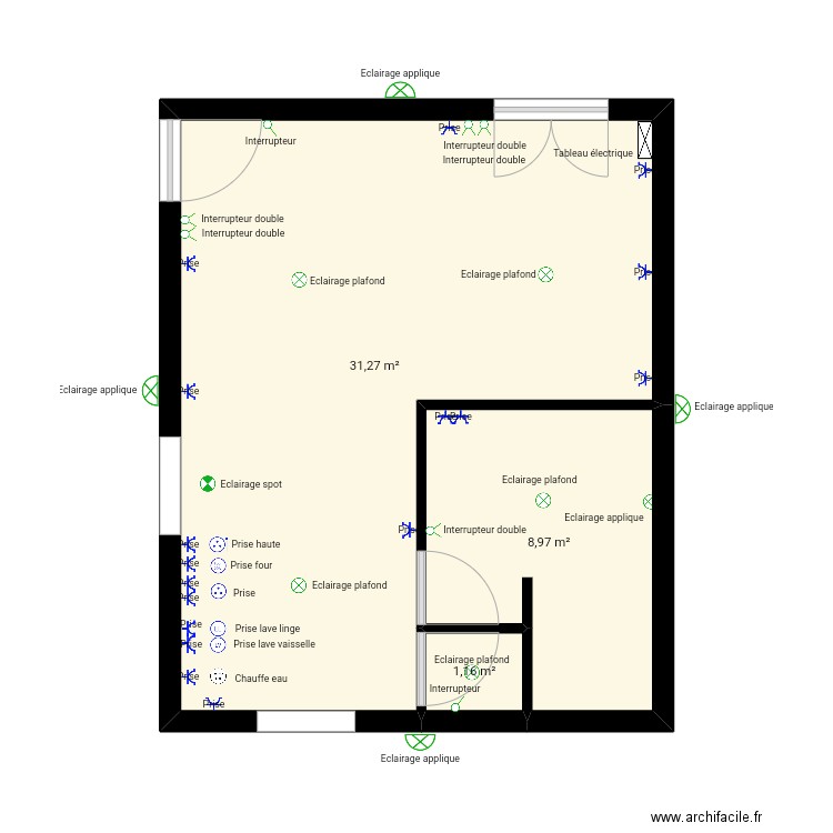 Braon PDP. Plan de 3 pièces et 41 m2