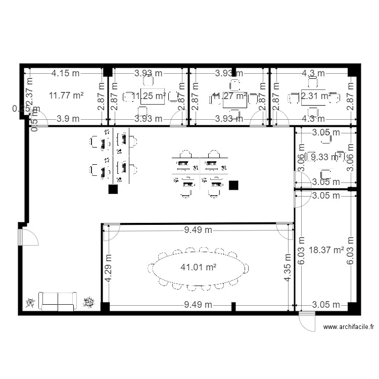 Locaux Toulouse projet 2.1. Plan de 7 pièces et 115 m2