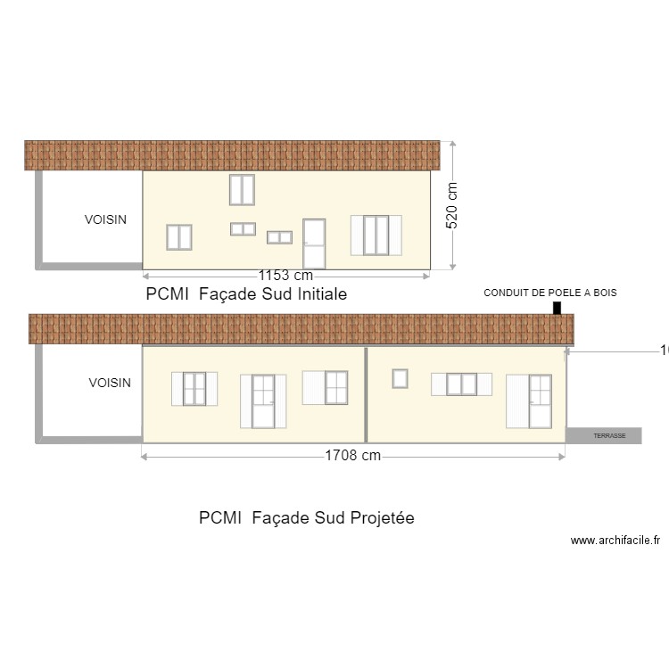 PCMI 5 Façace sud Projet 3. Plan de 0 pièce et 0 m2