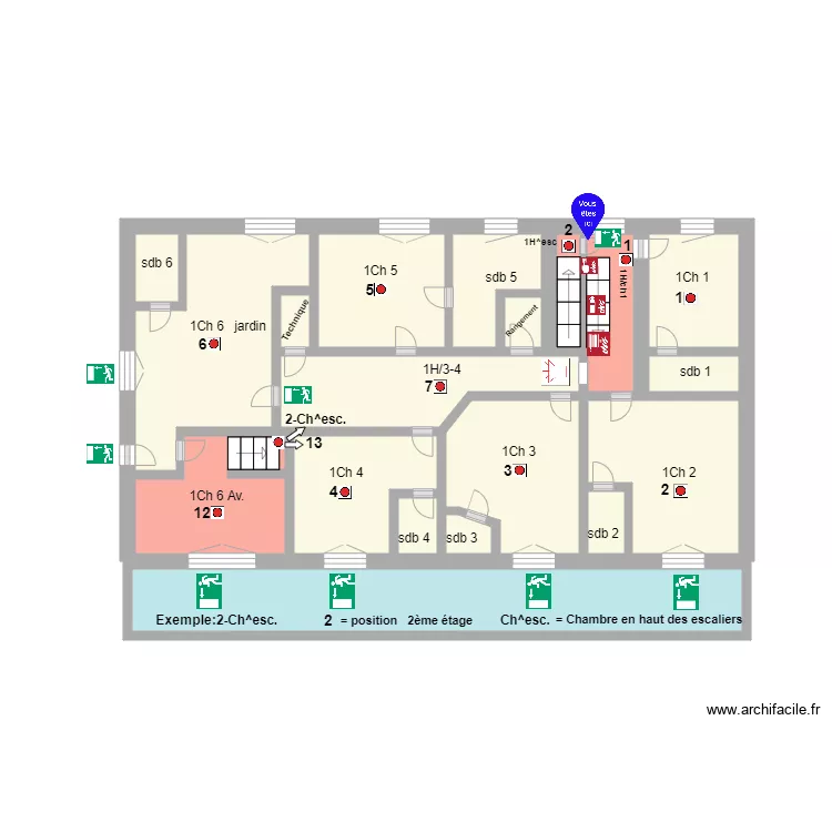 D&eacute;tection incendie Pitchounette Zones 1er &eacute;tage. Plan de 