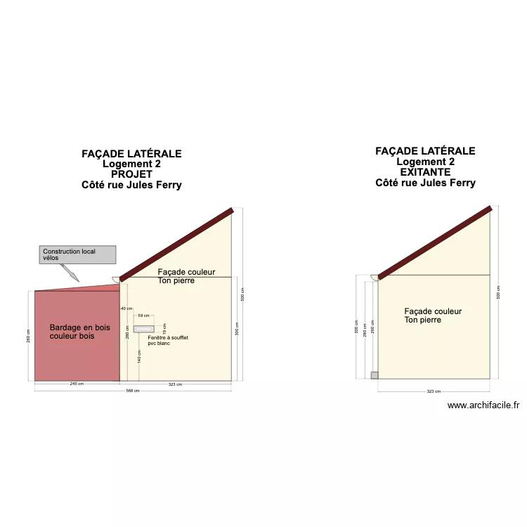 11 JF Fa&ccedil;ade lat&eacute;rale Log2 existante 15 02 23. Plan de 