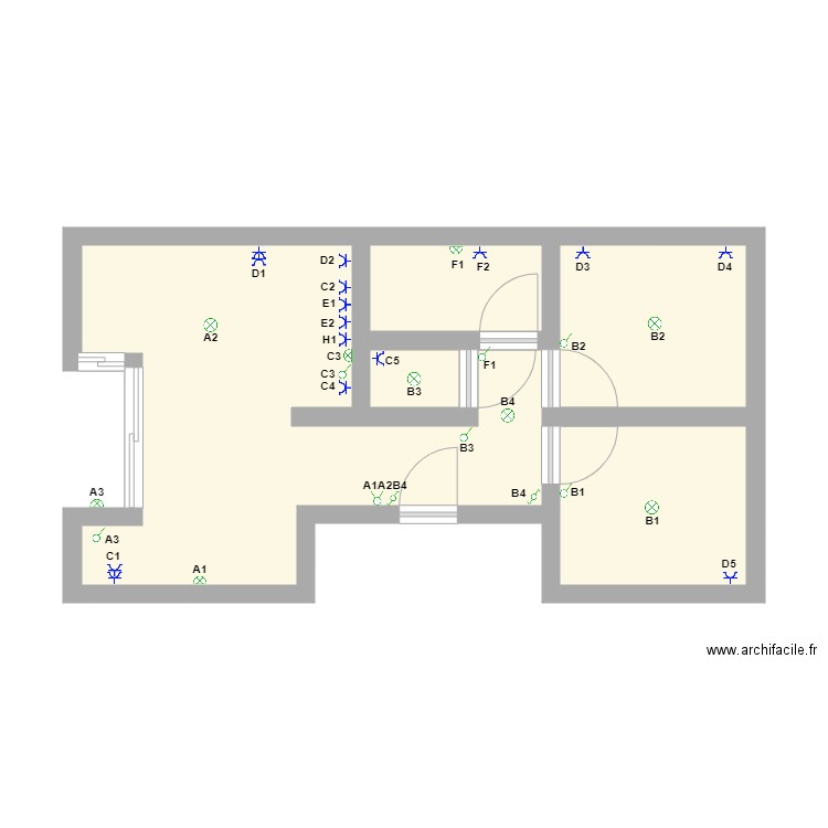 Implantation Renée. Plan de 5 pièces et 34 m2