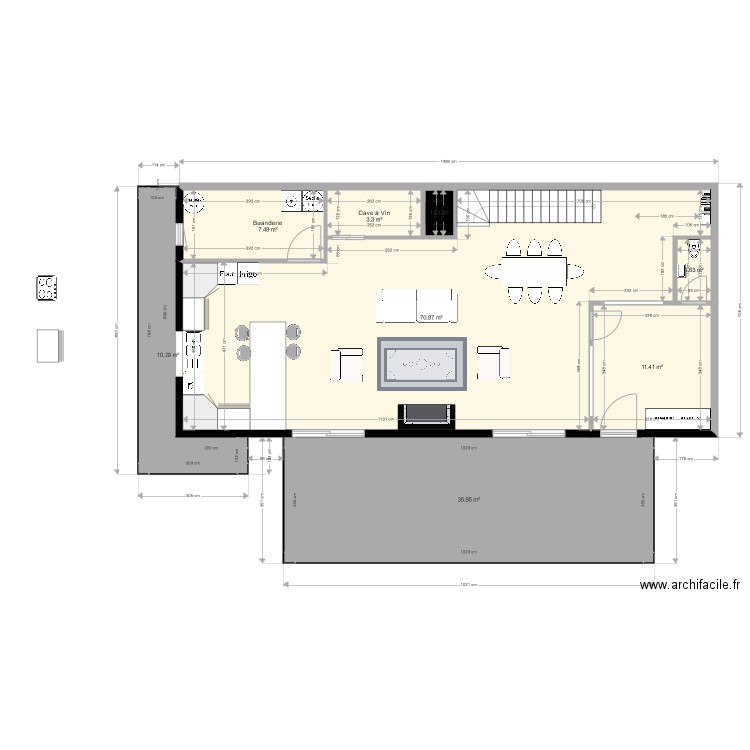 thibault valentine elne rdc escalier un quart tournant avec cotations et terrasses. Plan de 0 pièce et 0 m2