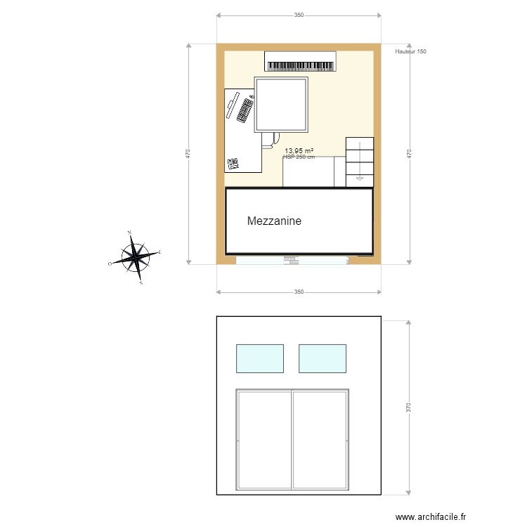 Cabanon470350 aménagement. Plan de 1 pièce et 14 m2