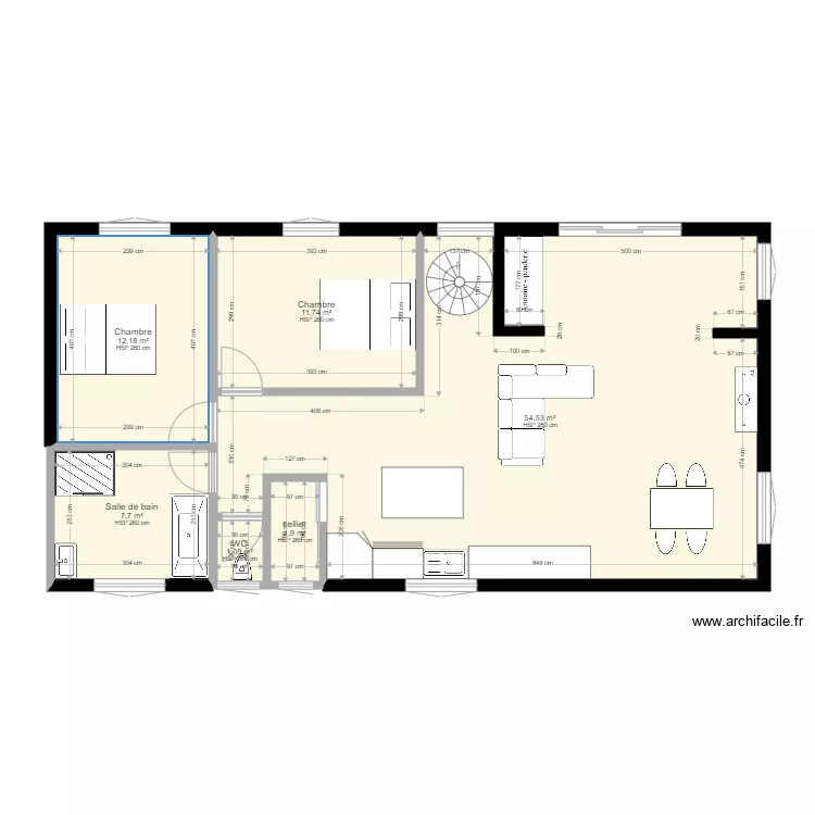 rdc avec meuble. Plan de 