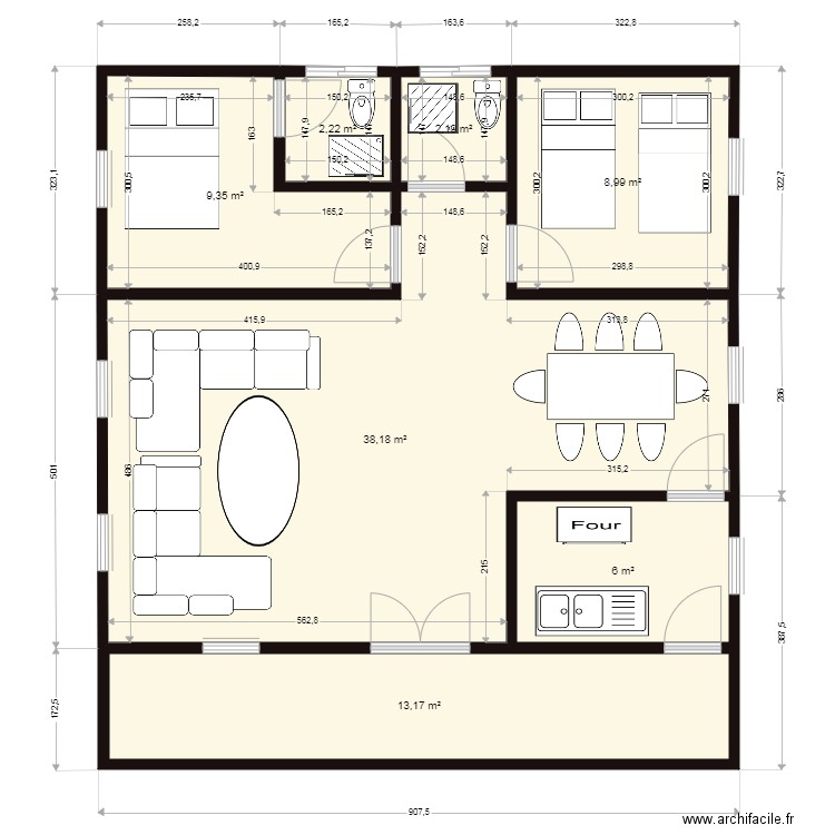 STUDIO 2 CHAMBRES SALON 2 DOUCHES. Plan de 0 pièce et 0 m2