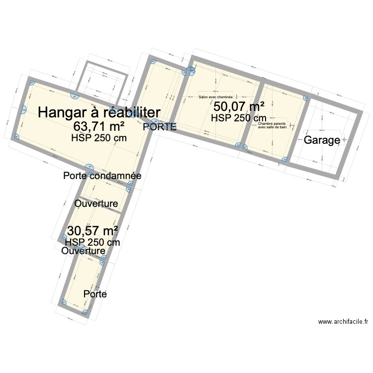 Plan Rdc cotés les Bevinieres. Plan de 3 pièces et 144 m2