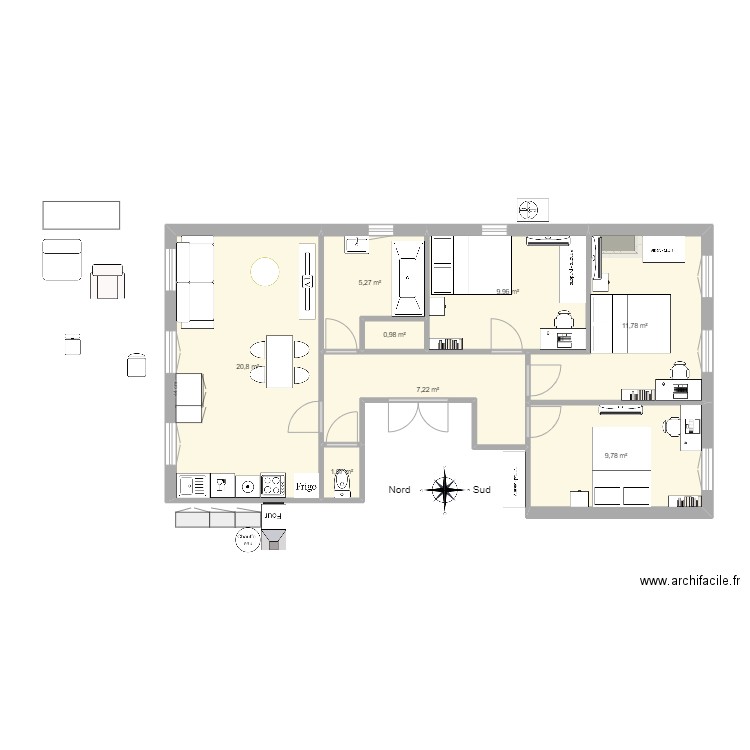 COLOC ACTUEL V1. Plan de 8 pièces et 67 m2