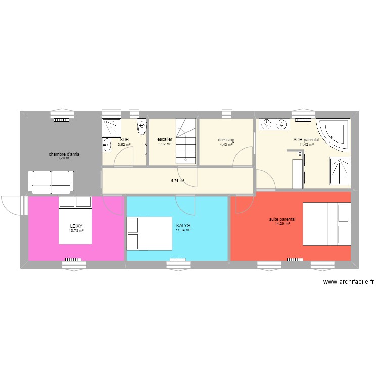 etage morgan cassandra 2. Plan de 9 pièces et 76 m2