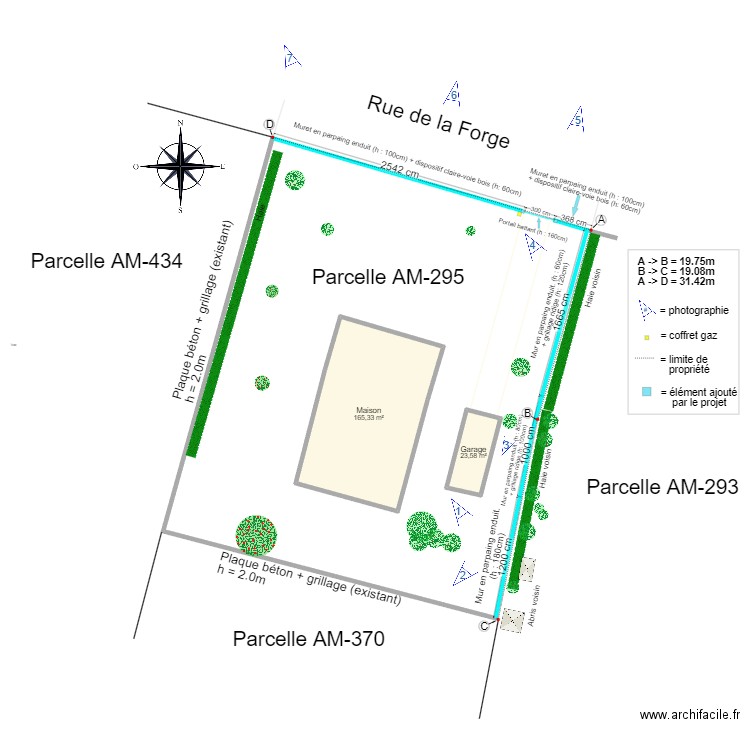 Plan de masse projet. Plan de 2 pièces et 189 m2