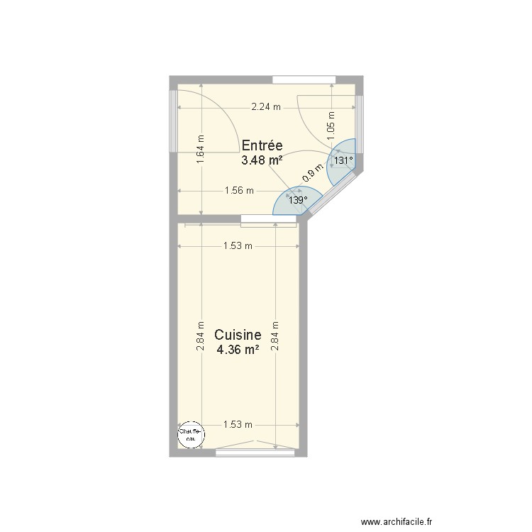 Cuisine Amelot 1. Plan de 2 pièces et 8 m2