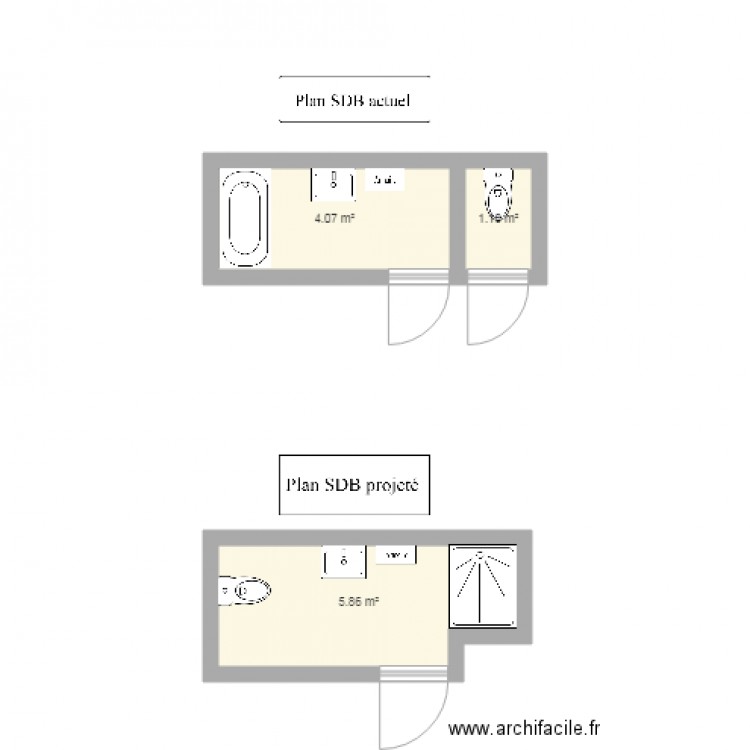 Plan SDB pour personne à mobilité réduite. Plan de 0 pièce et 0 m2