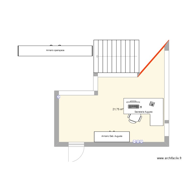 recepção. Plan de 1 pièce et 22 m2