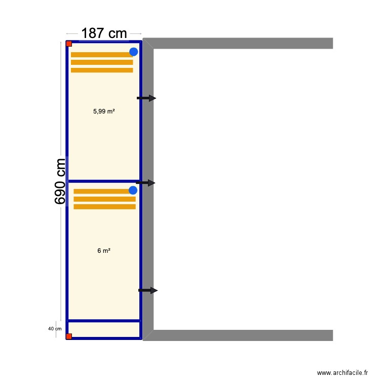 Mendes sol me 6900 x 1870 avancé de charpente. Plan de 3 pièces et 13 m2