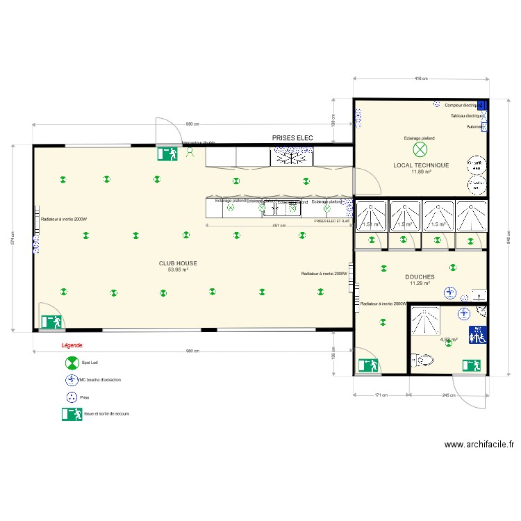 club house électricien. Plan de 0 pièce et 0 m2