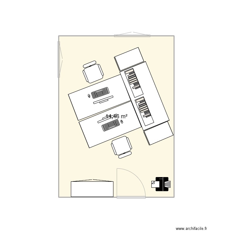 Bureau 3. Plan de 1 pièce et 14 m2