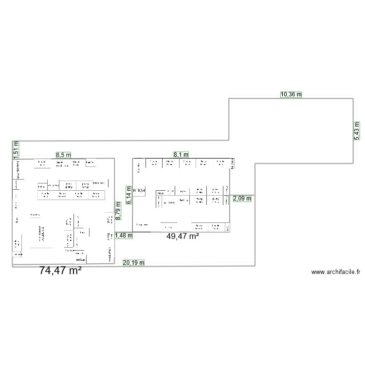 PREPA. Plan de 2 pièces et 124 m2