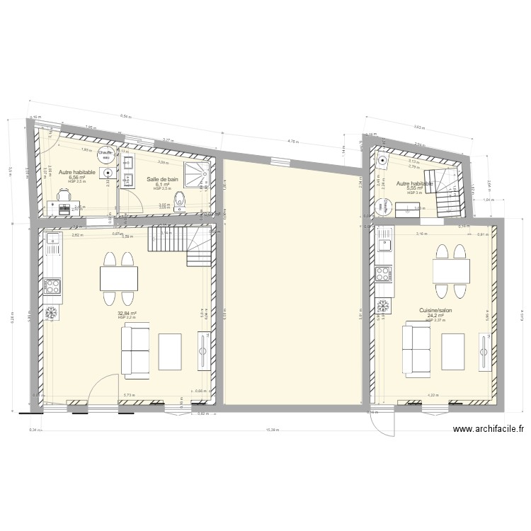 plan facade. Plan de 41 pièces et 456 m2