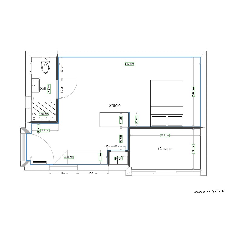 Etat projeté Morand . Plan de 4 pièces et 33 m2