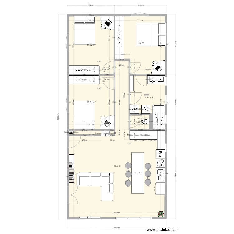 maison 1. Plan de 6 pièces et 84 m2