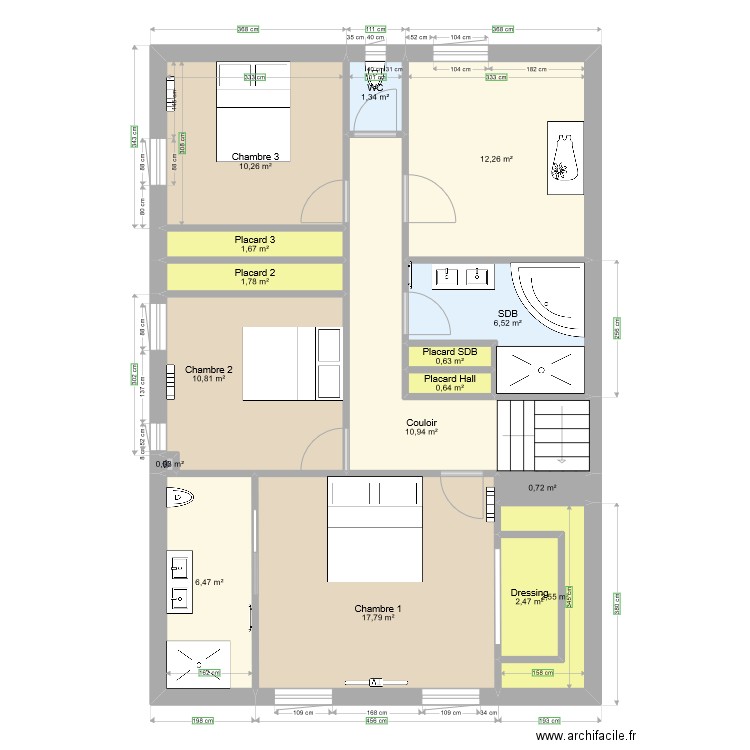 Maison Floriane. Plan de 16 pièces et 87 m2