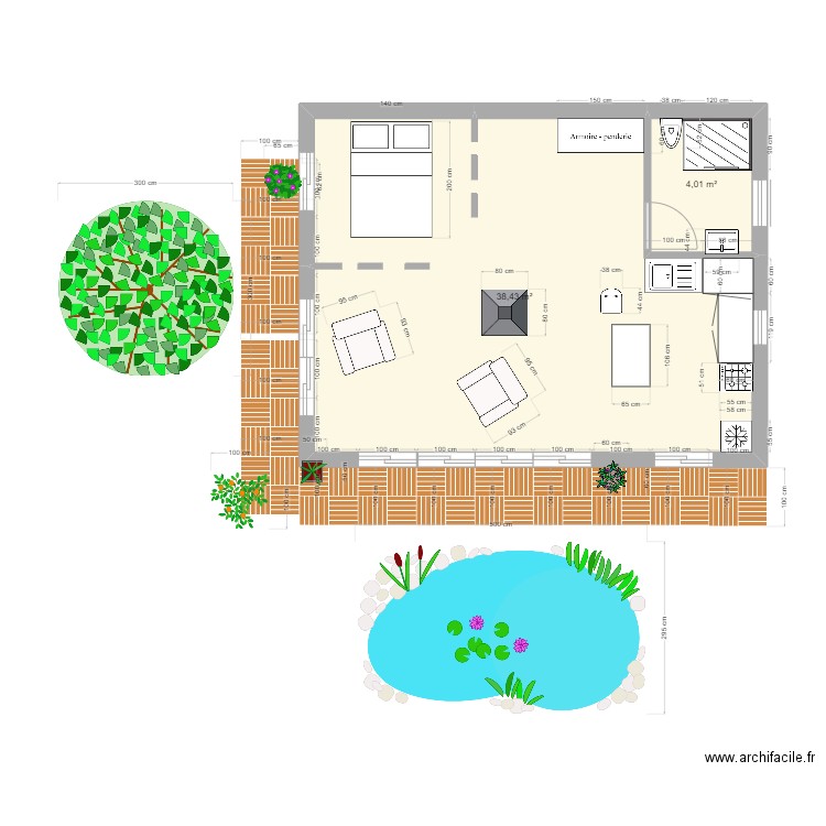 Module logement. Plan de 2 pièces et 42 m2