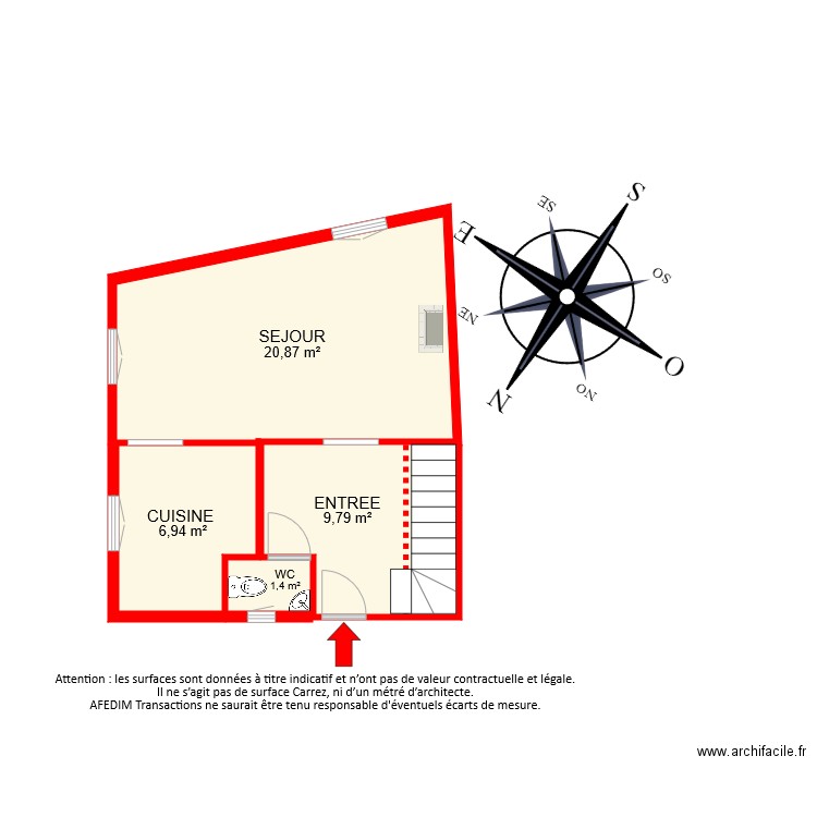 bi 7265 rdc. Plan de 4 pièces et 39 m2