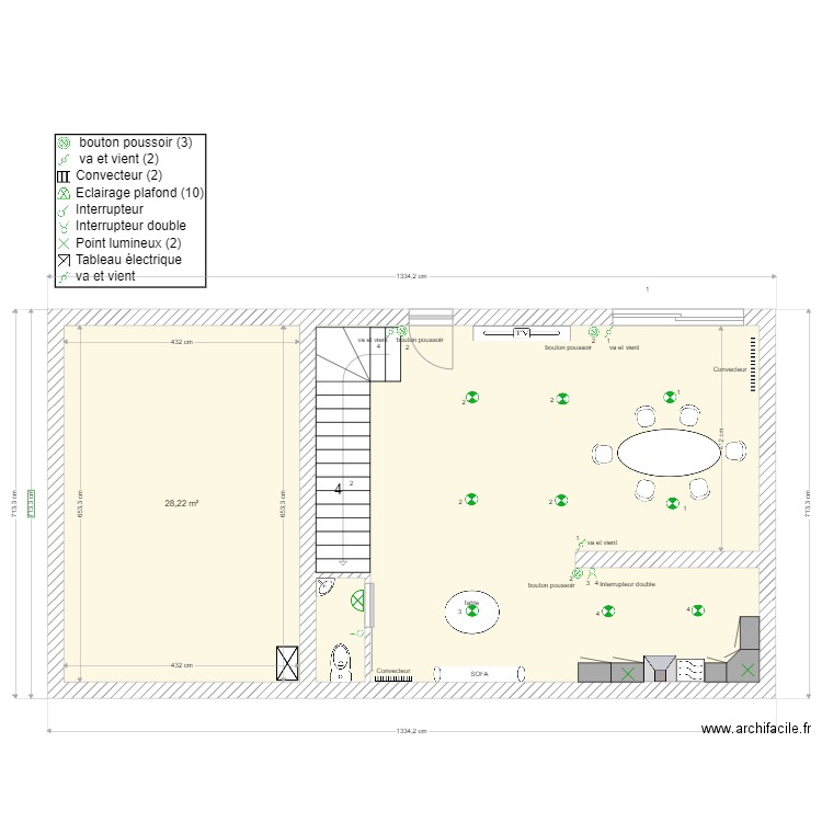  version 3 - Rdc implantation éclairage. Plan de 3 pièces et 80 m2