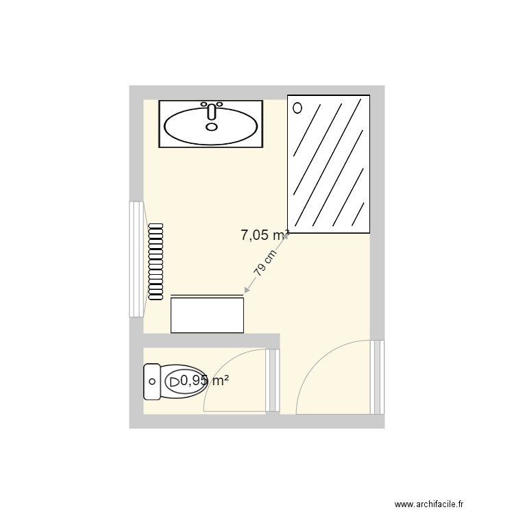 PLounez SDB. Plan de 2 pièces et 8 m2