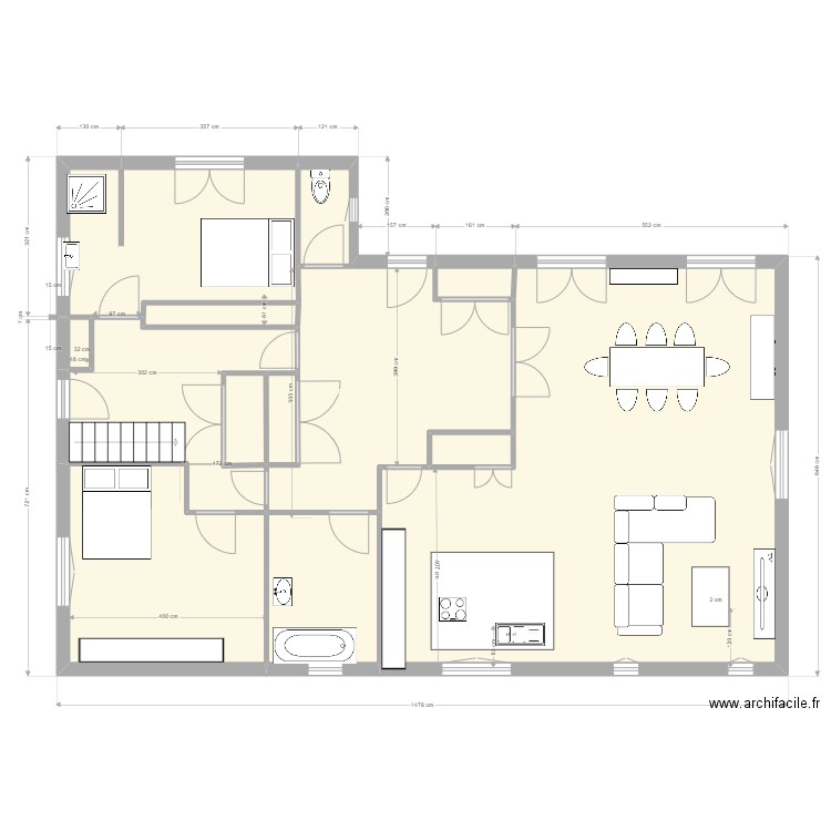                    Yvrac RDC PROJET ch Gaby et studio 03.22. Plan de 12 pièces et 122 m2