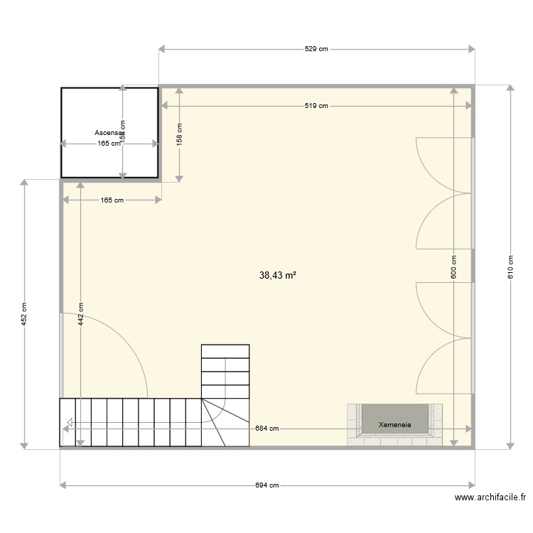 Planta 1 Menjador Actual v1. Plan de 1 pièce et 38 m2