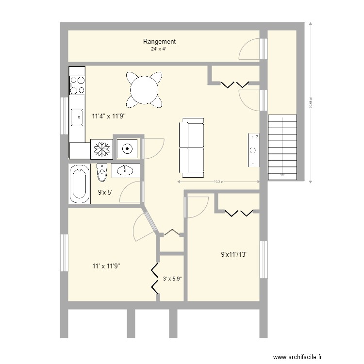 logement sous sol chalet. Plan de 7 pièces et 78 m2