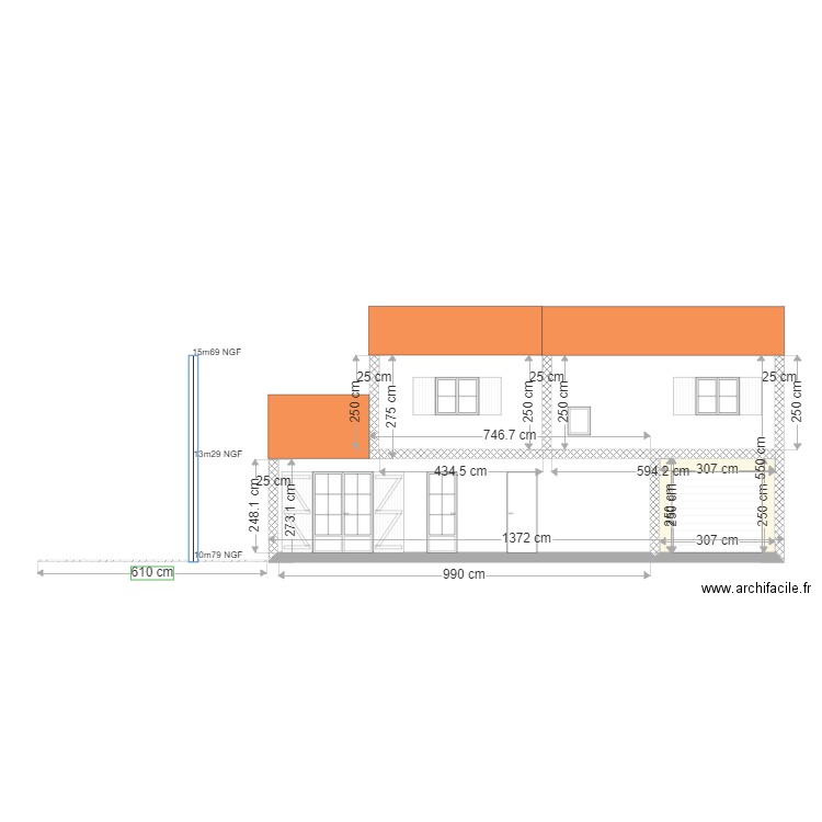 DP4 Façade sud projet boube. Plan de 0 pièce et 0 m2