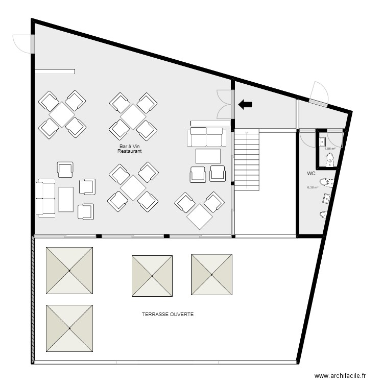 Cave - Boutique et terrasse. Plan de 17 pièces et 394 m2