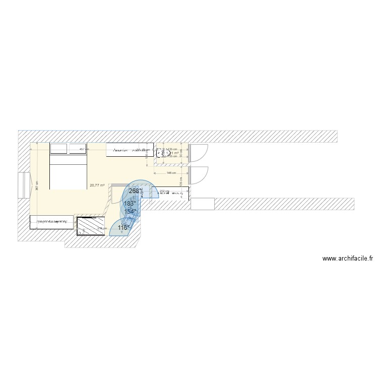 Plan Chambre Valady F4. Plan de 2 pièces et 22 m2