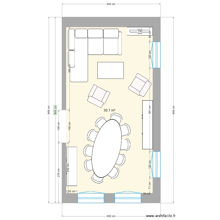 salon meublé grande table. Plan de 0 pièce et 0 m2