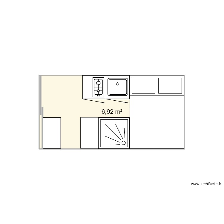 van. Plan de 1 pièce et 7 m2