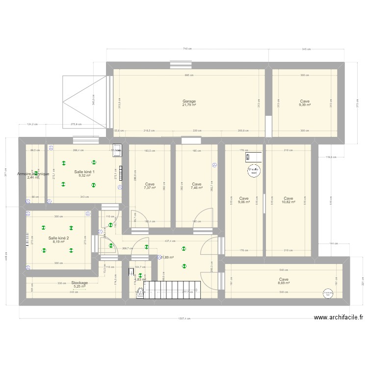 Plan sous-sol situation projetée (2023). Plan de 13 pièces et 113 m2