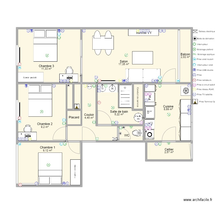 SJR01. Plan de 14 pièces et 74 m2