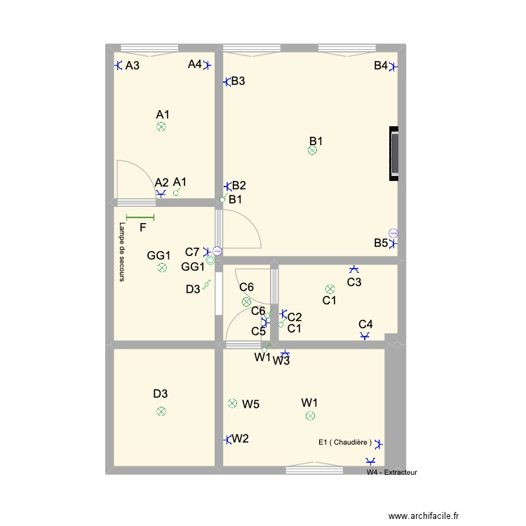 Maison Guy Lechien. Plan de 8 pièces et 47 m2