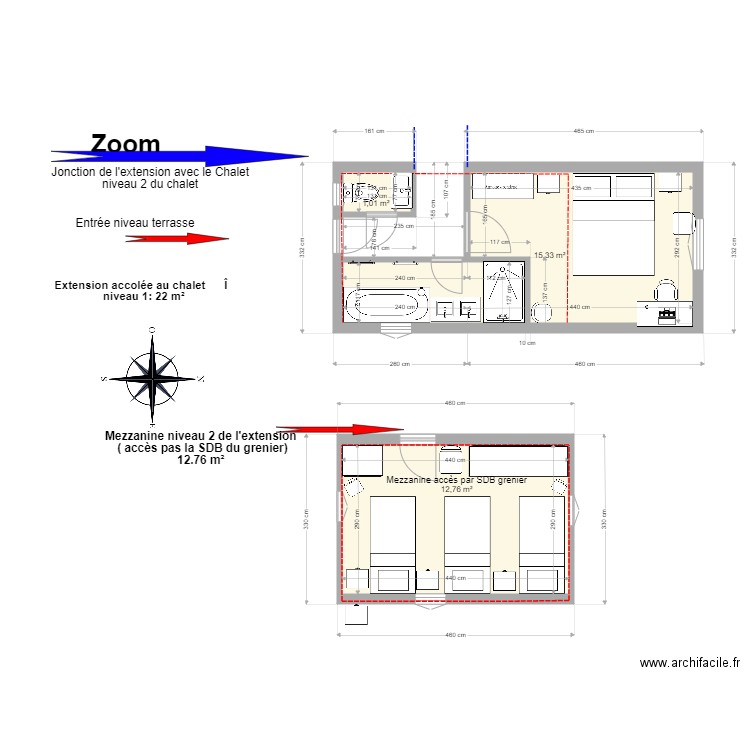 extension 9 1 zoom. Plan de 3 pièces et 29 m2