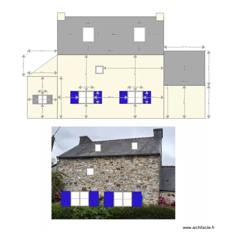 facade ouest modifi&eacute;e implantation. Plan de 