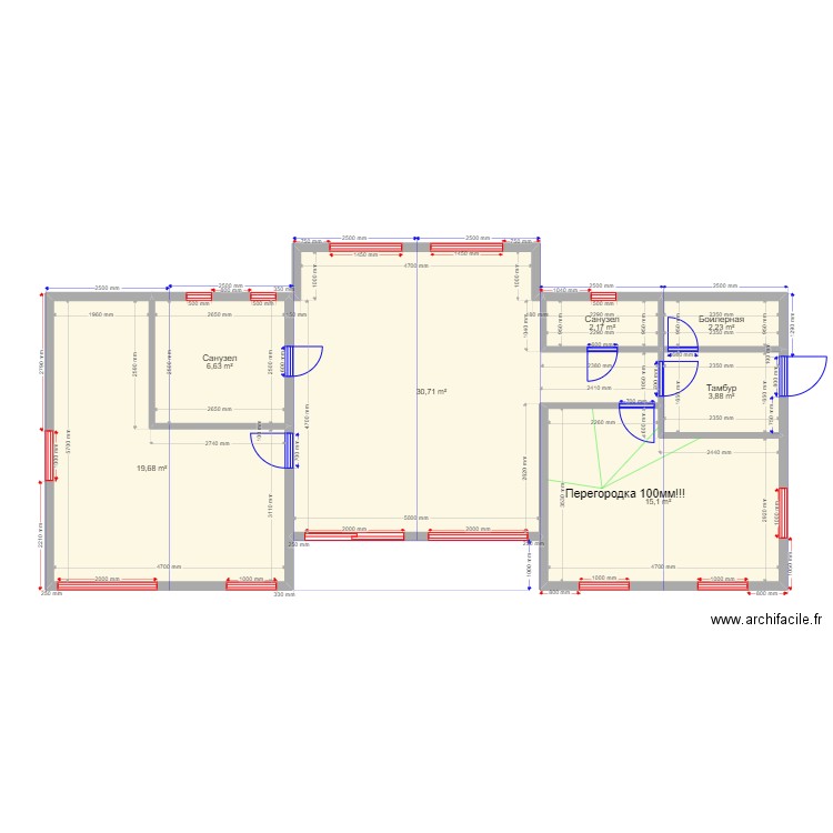 Alena. Plan de 7 pièces et 80 m2