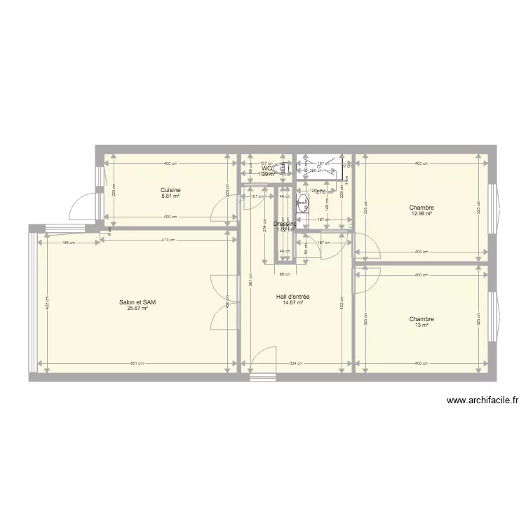 appartement Alexandra avec bac douche 140 et paroi 120. Plan de 