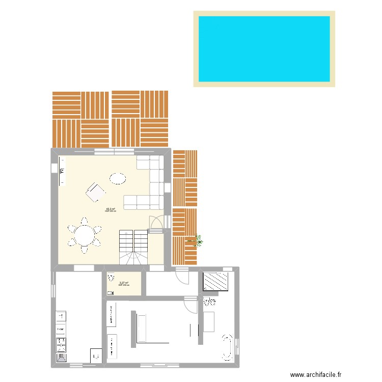 V AR. Plan de 2 pièces et 47 m2