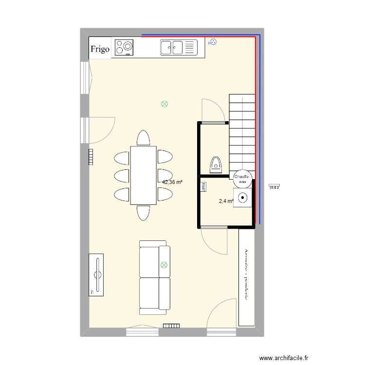 Plan Maison Rez de chaussée. Plan de 2 pièces et 48 m2