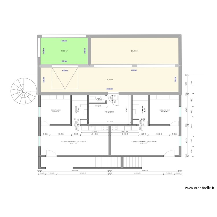 2 APT BAS 2eme idee. Plan de 3 pièces et 60 m2