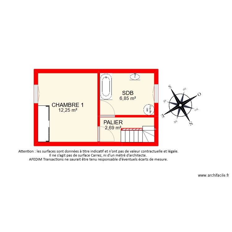 BI9486 ETAGE. Plan de 4 pièces et 23 m2