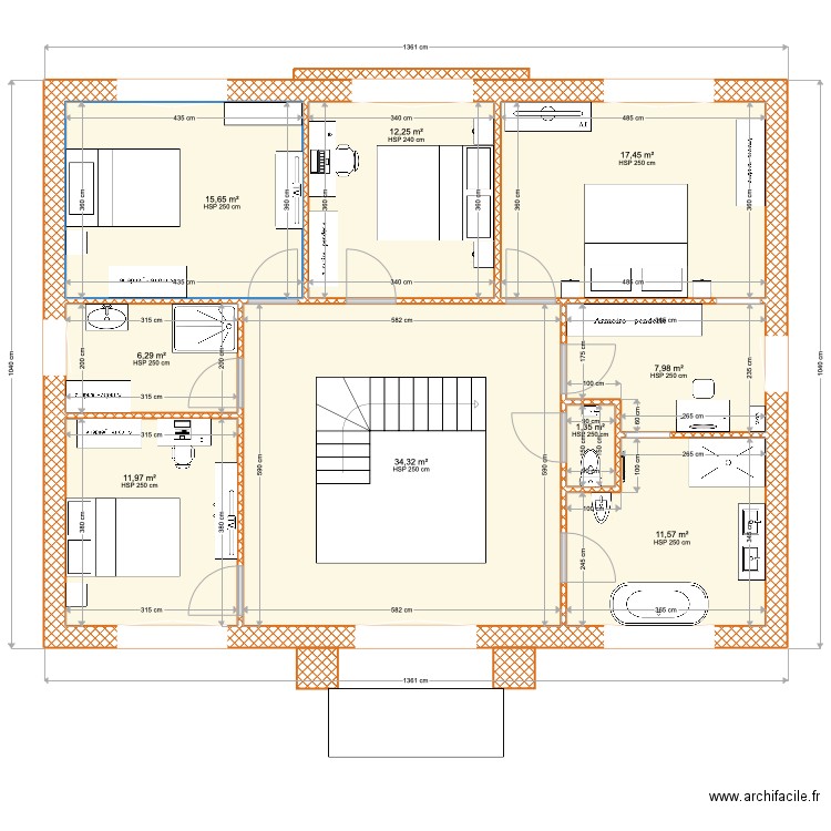 999. Plan de 9 pièces et 119 m2