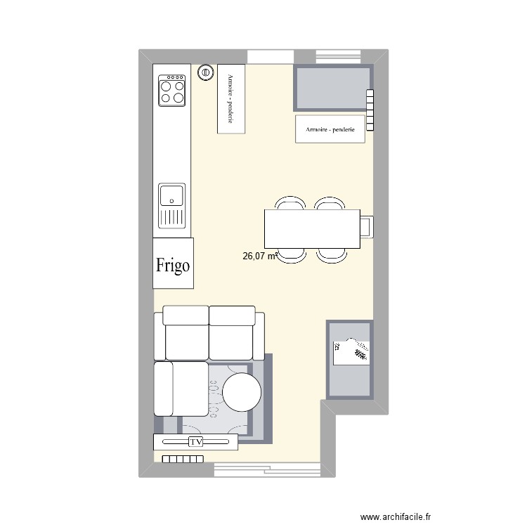miribel - salon cusine. Plan de 1 pièce et 26 m2
